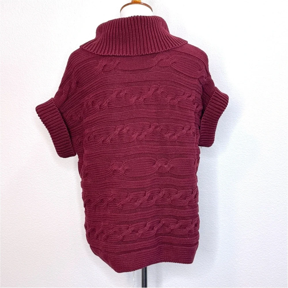 TALBOTS‎ Sweater Vest Short Sleeve Cardigan 2X Dk Red Cotton Cable Knit Burgundy